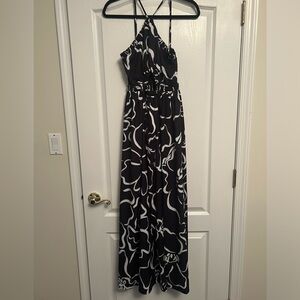 Black & White Floral Maxi Dress with Halter Neck